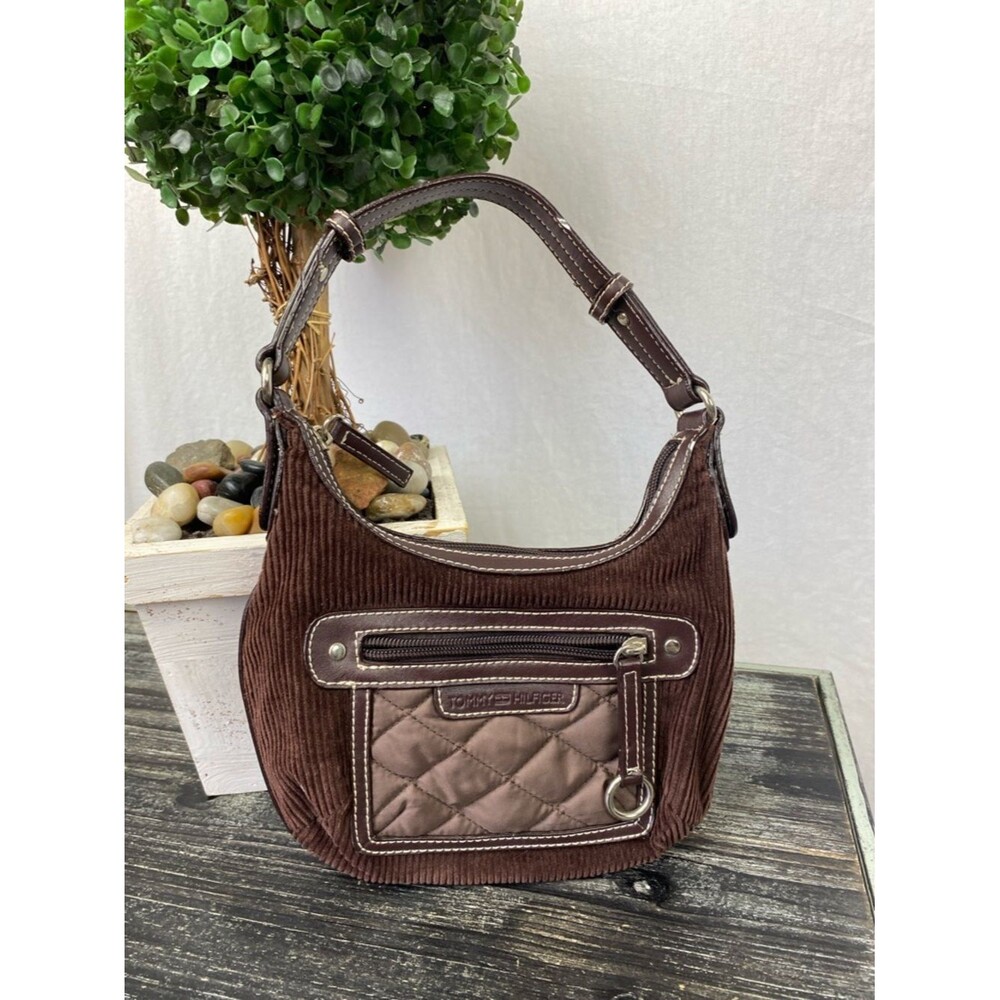 Tommy Hilfiger Brown Corduroy Zip Mini Bag